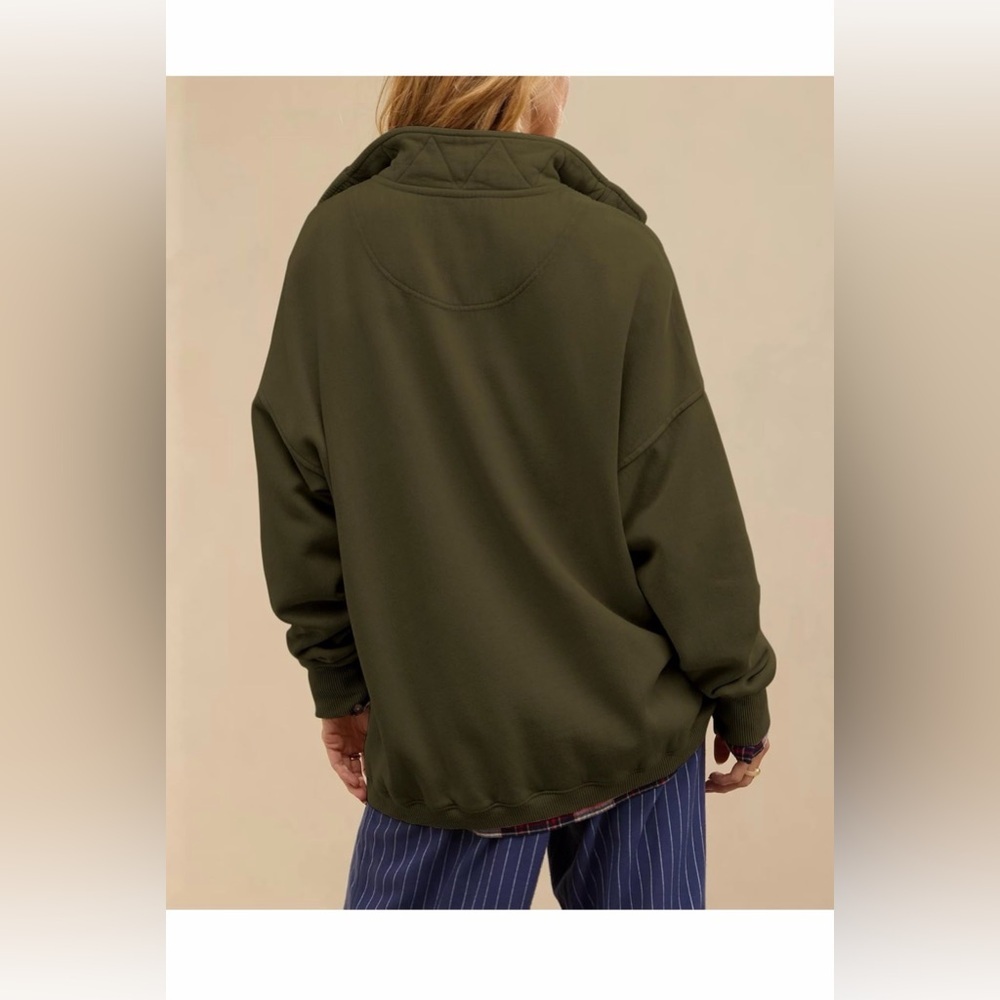 🆕Oversized Casual Long Sleeve Button Henley Neck Pullover - Picture 2 of 2